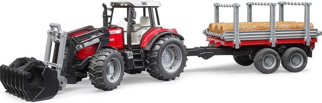 BRUDER Massey Ferguson + Frontlader, Holztransporthänger, Produktbild 