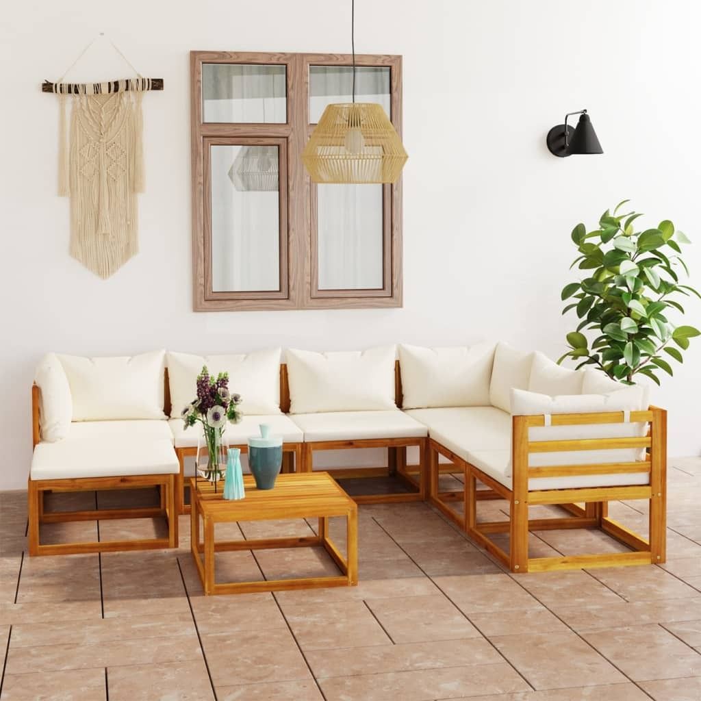 Möbel 8-tlg. Garten-Lounge-Set mit Auflagen Creme Massivholz Akazie - Balkonmöbel 3057646