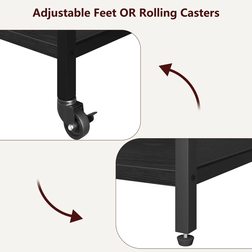 Support pour imprimante polyvalent à roulettes et tablette réglable - Noir - 8