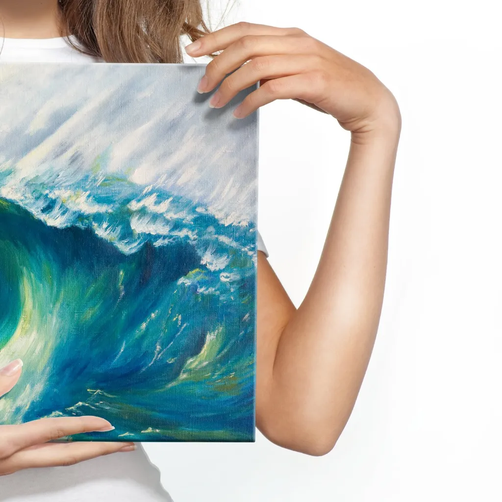Decorazione artistica da parete Grande stampa su tela Immagine colorata 1 pannello Oceano Spiaggia Onde Paesaggio Pittura Opera d'arte per la