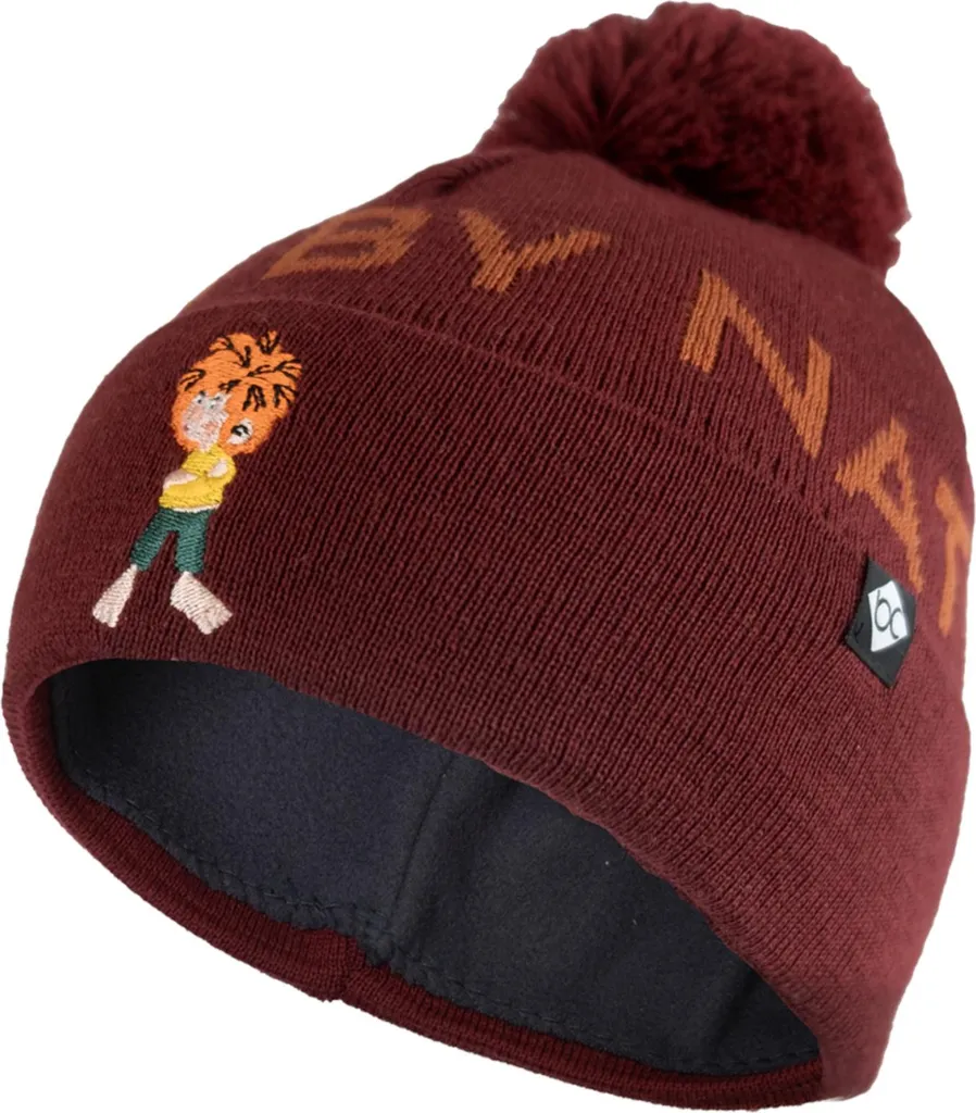 Bonnet d'hiver pour enfant avec pompon Pumuckl Grantig en maille rouge