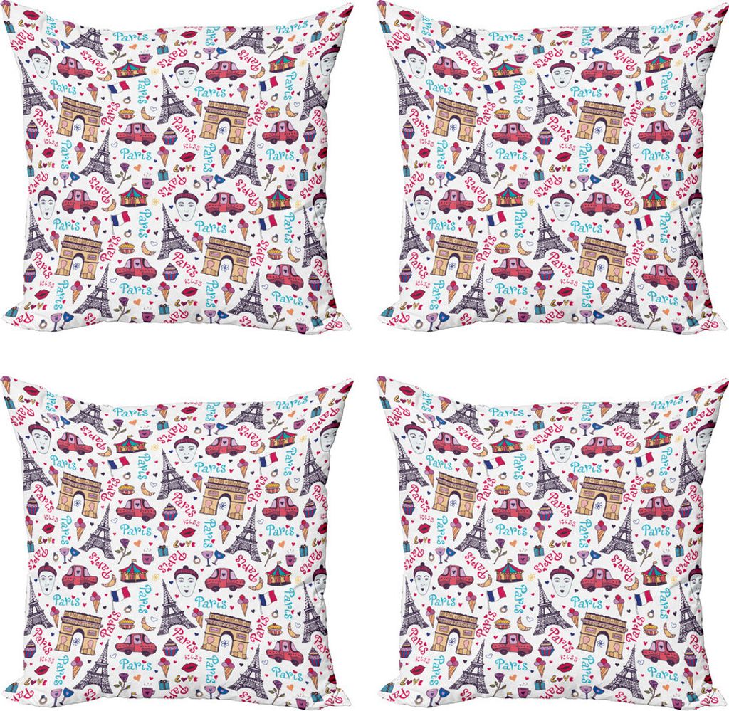ABAKUHAUS Paris Kissenbezug Set (4 Stück), verschiedene Stadt, Moderner Doppelseitiger Digitaldruck, 40 cm x 40 cm, Mehrfarbig