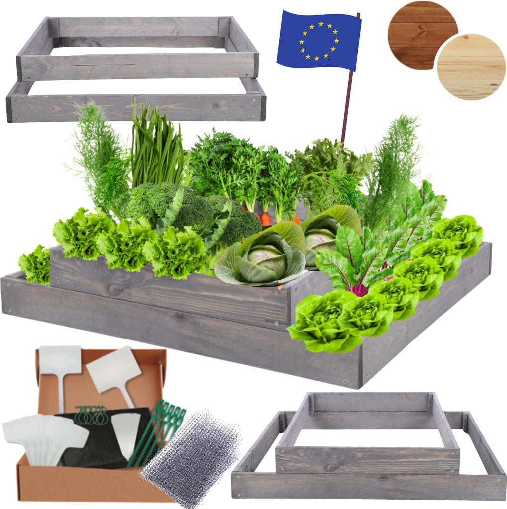 MODO24 Hochbeet Holz, Pflanzkasten, Massivholz, Kiefer, Kräuterbeet, Blumenkasten, Garten, Terrasse, 18x90x80 cm, Grau, ZP09
