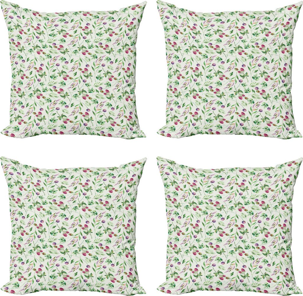 ABAKUHAUS Natur Kissenbezug Set (4 Stück), Himbeerblätter Blütenblätter, Moderner Doppelseitiger Digitaldruck, 40 cm x 40 cm, Rosa Farn-Grün V...