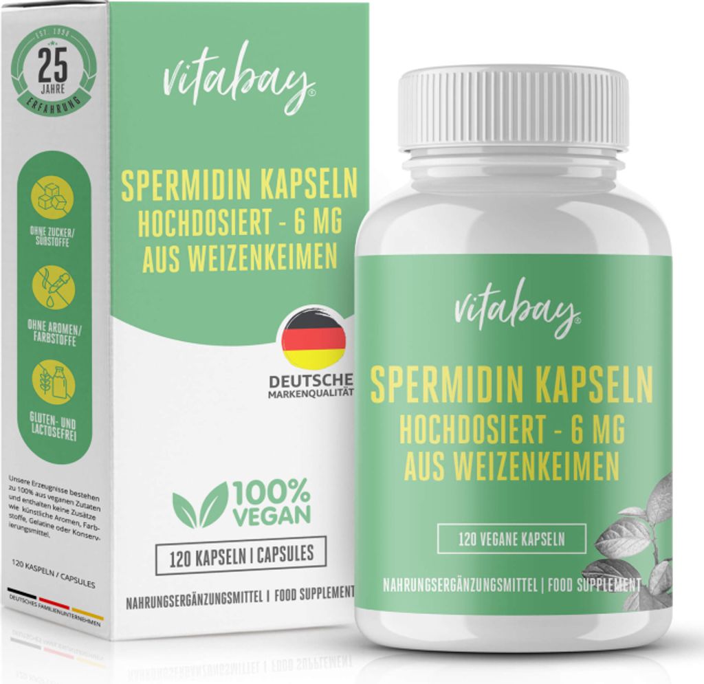 Vitabay Spermidin 6 mg – 120 vegane Kapseln – hochdosiert - Produktbild 
