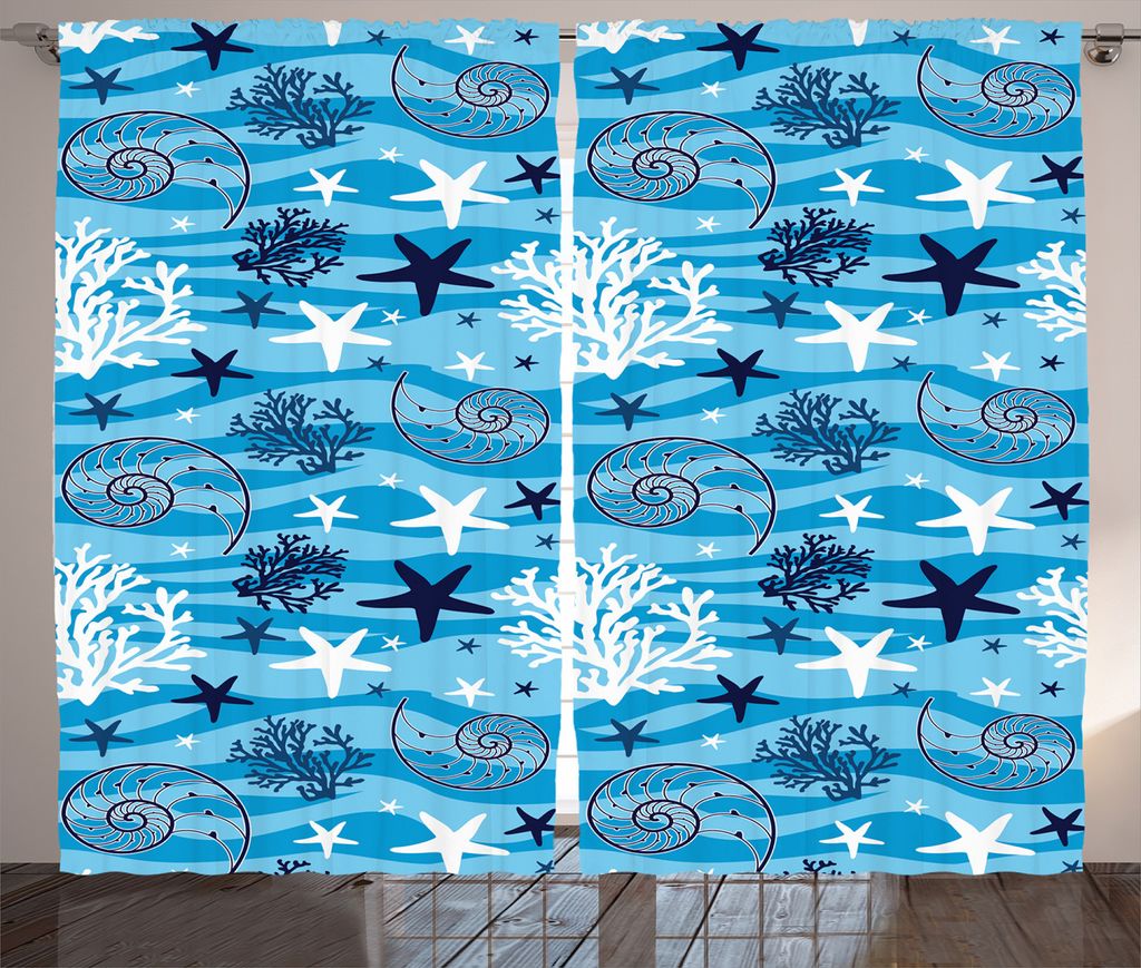 ABAKUHAUS Unterwasser- Rustikaler Vorhang, Muscheln Meeresseegurke, Wohnzimmer Universalband Gardinen mit Schlaufen und Haken, 280 x 175 cm, Blau W...