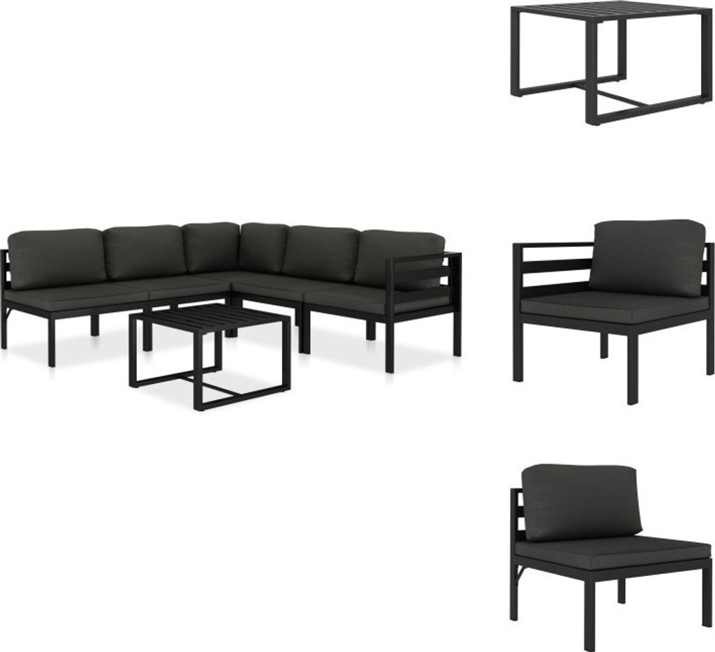 vidaXL 6-tlg. Garten-Lounge-Set mit Kissen Aluminium Anthrazit - Gartenmöbel-Sets