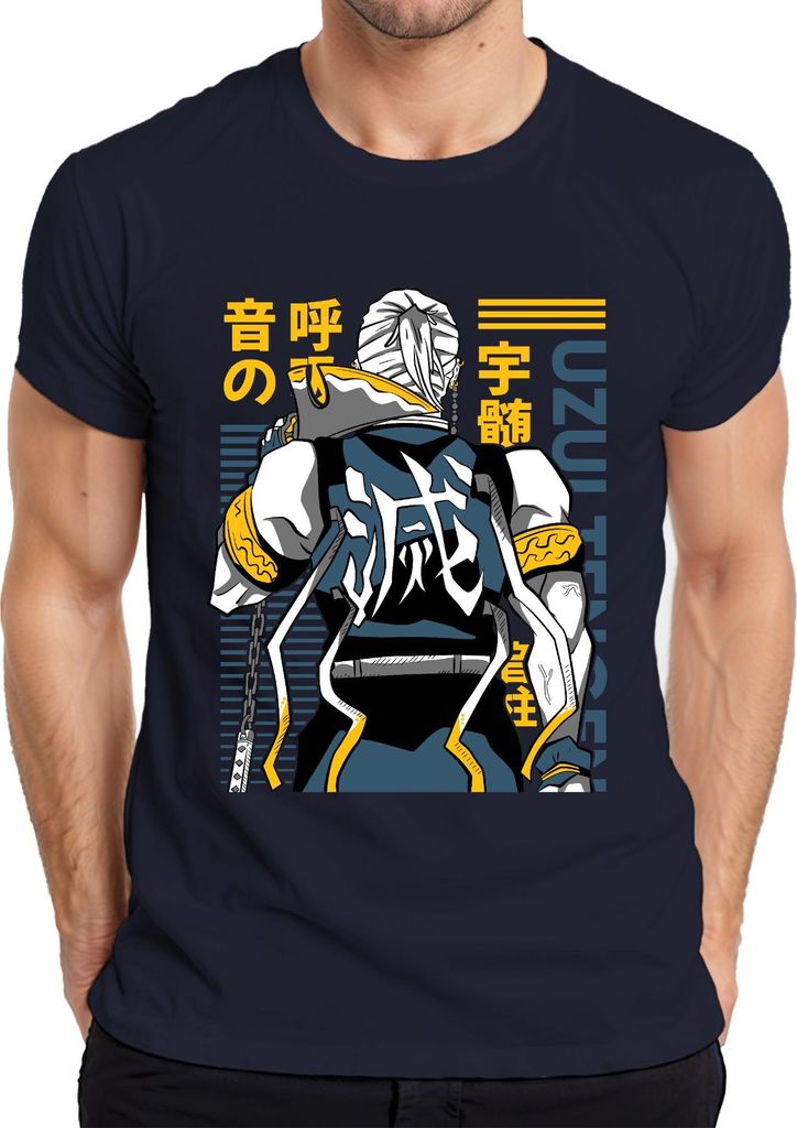 Uzumaki Ninja Rückenfigur Kanji Samurai Manga Geschenk Japan Y2K Streetwear Herren T-Shirt, Navy, XXL