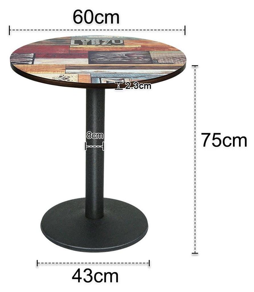 Bistrotisch - Runder Bartisch - Durchmesser 60 cm - Holzplatte mit Metallgestell - Für 2 Personen - Innenbereich Gastronomie & Zuhause - Modernes ...