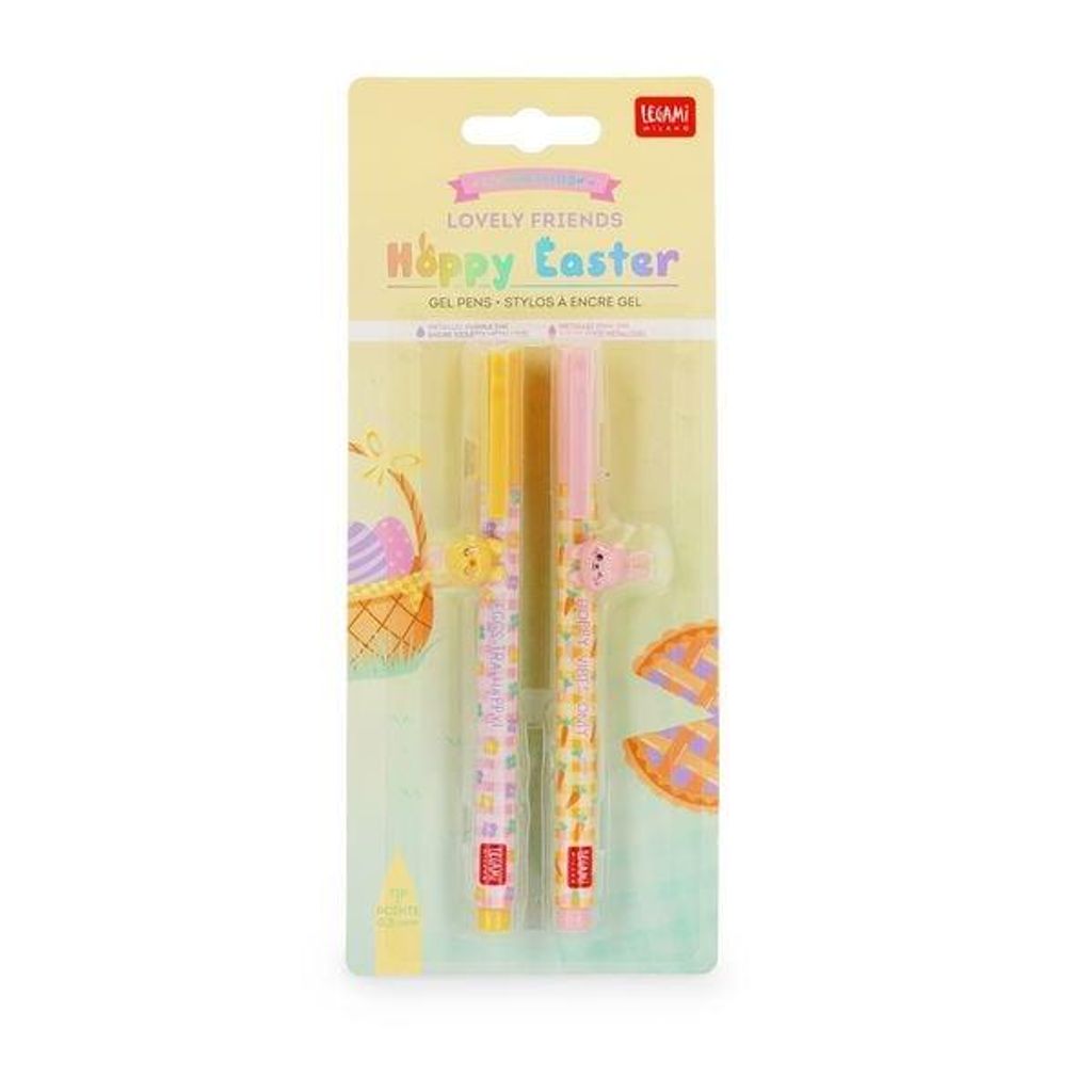 Legami – ein Set mit 2 Gelstiften Lovely Friends, Hoppy Easter, limitierte Auflage, abnehmbares und wiederverwendbares Deko-Tierchen, rollt nicht...