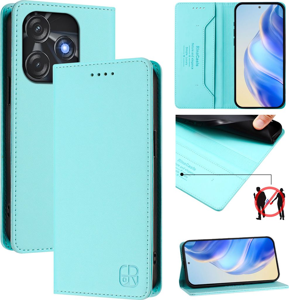Lederhülle für Tecno Spark 10C/Spark 10 4G Hülle Flip Brieftasche Kartenfächern Ständer Schutzhülle Türkis