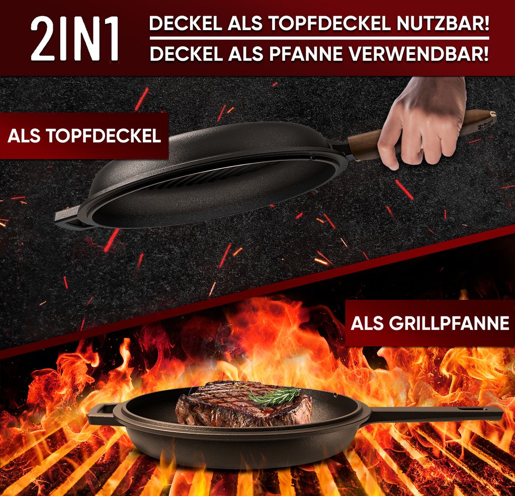 Dutch Oven GUSSK&Ouml;NIG 2 In 1 - Pentola Ghisa 4.8L + Padella 1.8L Con Accessori
