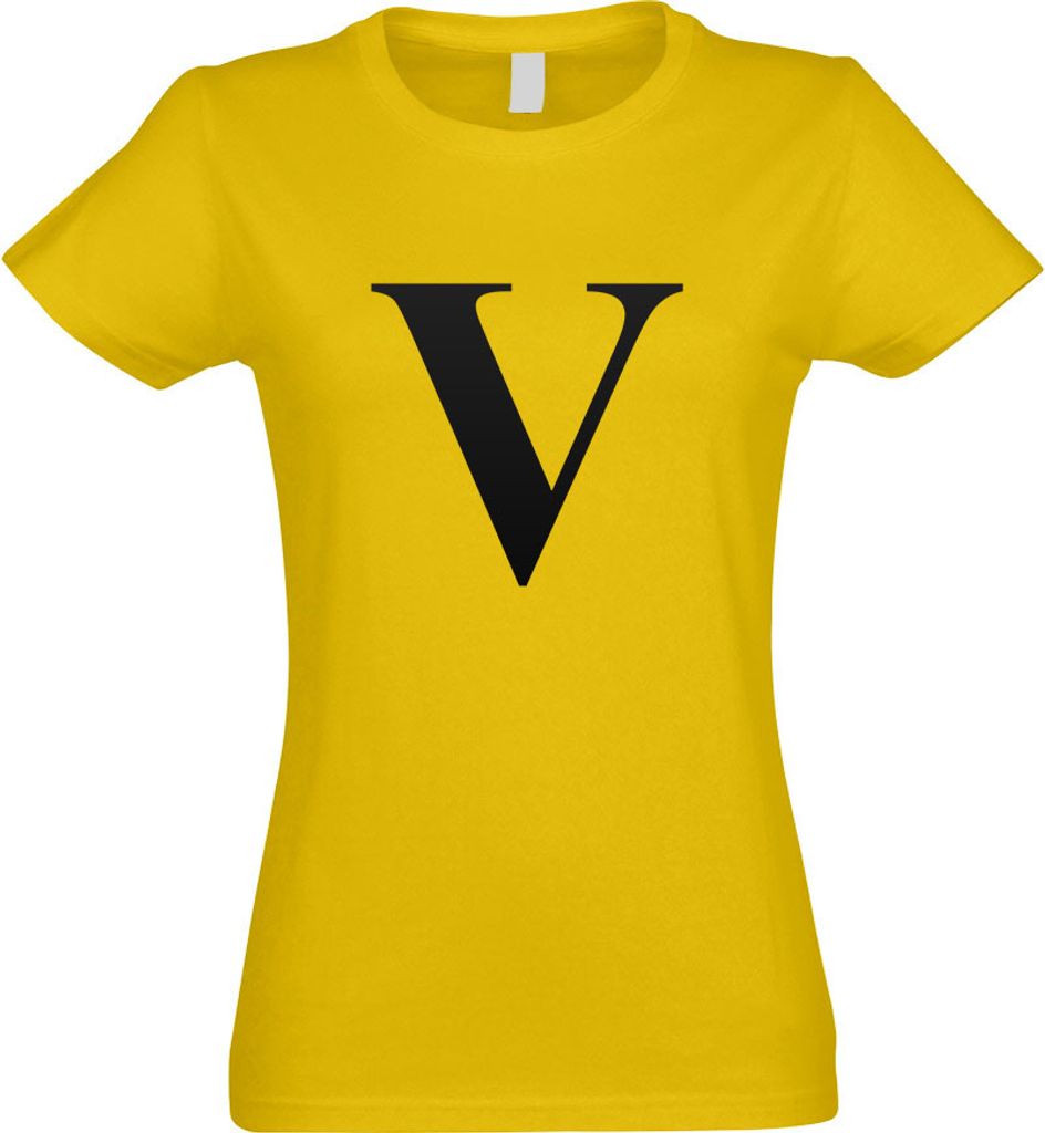 Kiwistar - T-Shirt tailliert - Damen - gelb - Buchstabe V - Alphabet - mit Motiv Bedruckt - Funshirt Design - Sport - Freizeit - Damen - XL