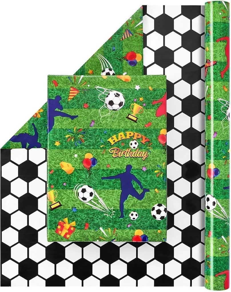 Papier Cadeau Football 43x10m - Rouleau Sport pour Anniversaire Garçon
