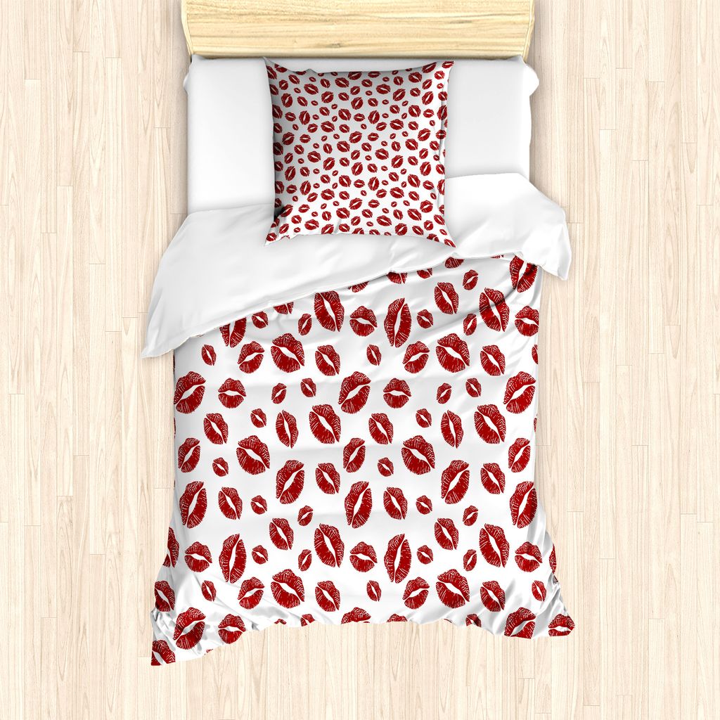 ABAKUHAUS Kuss Bettbezug Set für Einzelbetten, Pop-Art-Lippenstift-Fleck, Milbensicher Allergiker geeignet mit Kissenbezug, 135 cm x 200 cm - 80 x...