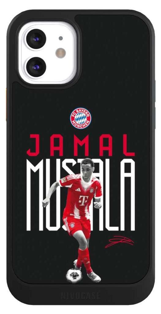 NIVOCASE Hülle für Apple iPhone 12 Handyhülle NIVOcore Case Schwarz FC Bayern München Offizielles Lizenzprodukt Jamal Musiala
