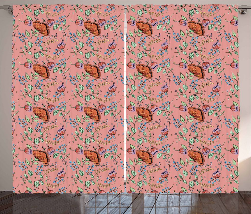 ABAKUHAUS Blumen Rustikaler Vorhang, Pastell Magnolie Bouquet, Wohnzimmer Universalband Gardinen mit Schlaufen und Haken, 280 x 225 cm, Mehrfarbig