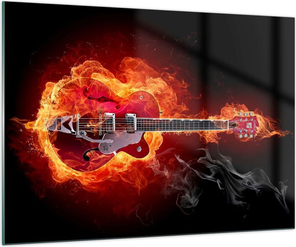 Bilder auf glas - Instrument Flammen Saiten - 100x70cm - Glasbilder - Wandbilder - Kunstdruck - zum Aufhängen bereit - Wanddekoration aus Glas - G...