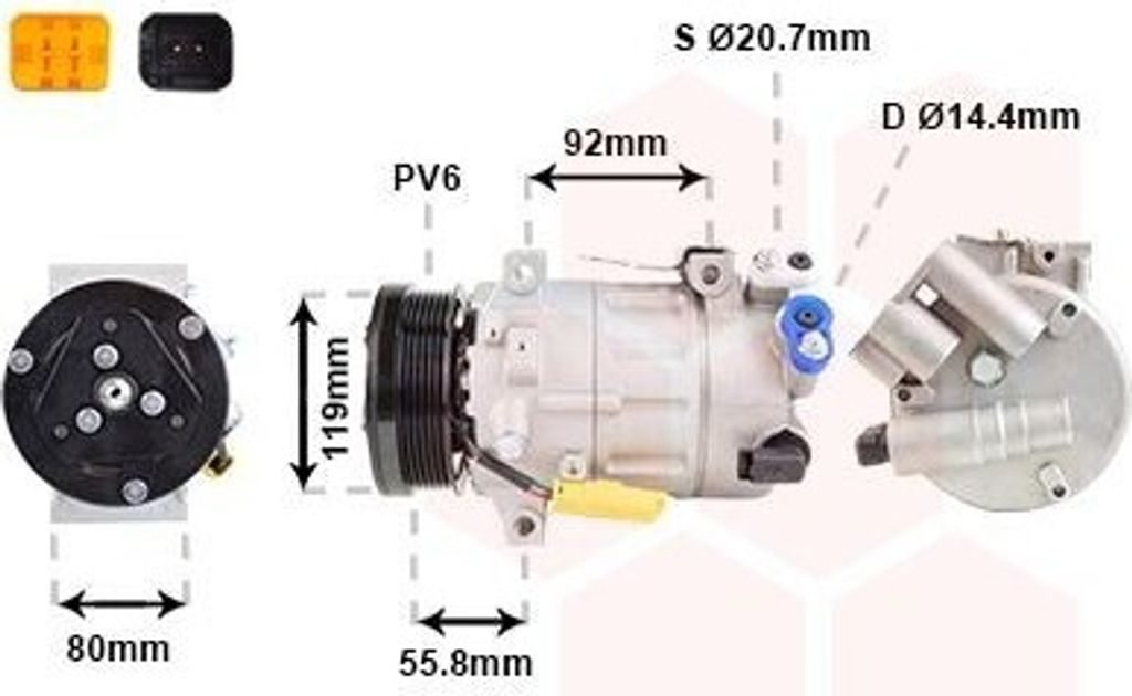 VAN WEZEL 0900K282 SD7C161322 Klimaanlage Klimakompressor PAG 46 R134a passend für PEUGEOT 308 SW I (4E, 4H) 508 SW I (8E) 5008 (0U, 0E) 3008 (0U)