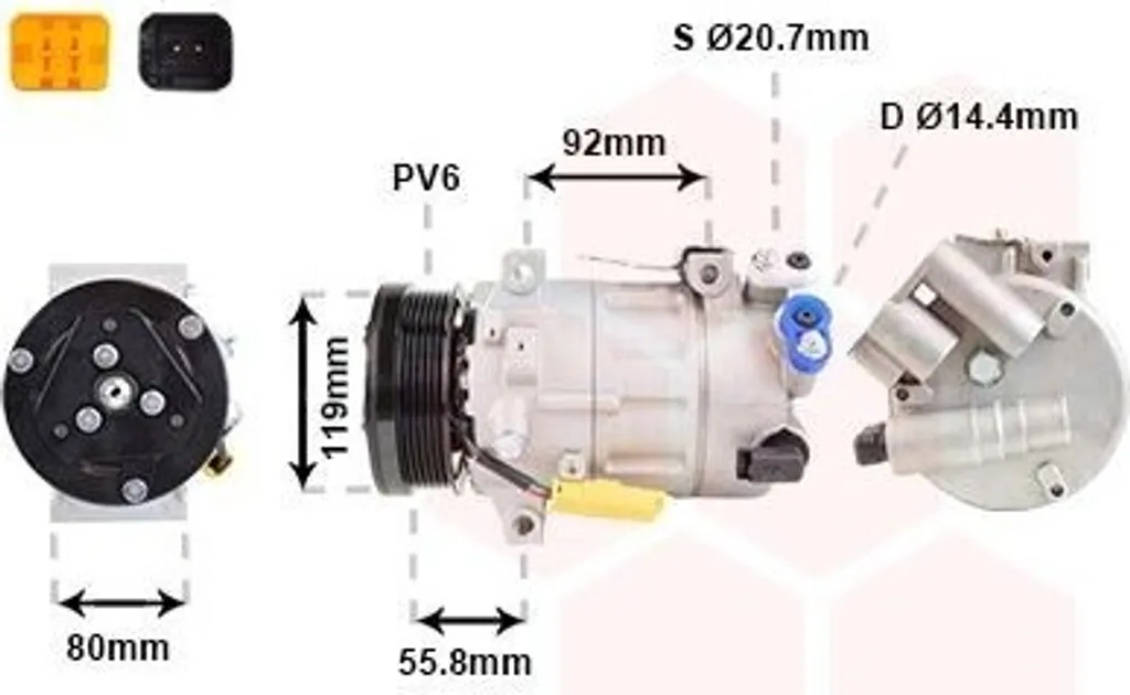Compresseur clim VAN WEZEL 0900K282 SD7C16 pour Peugeot 308 5008 3008