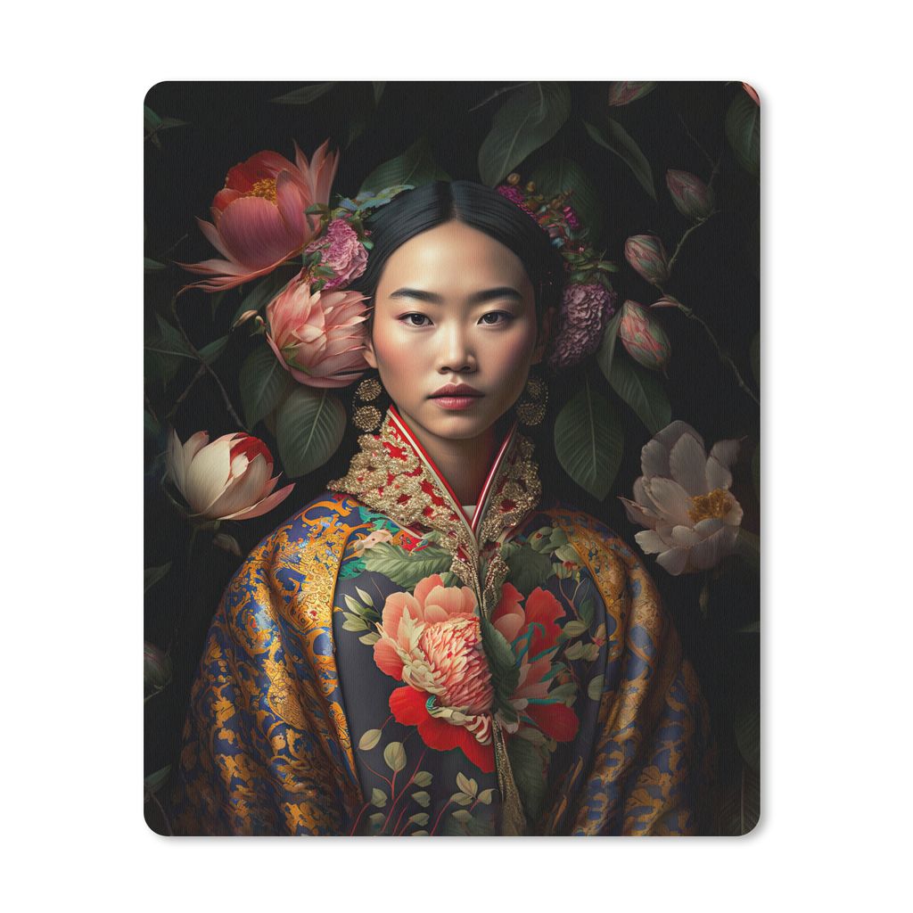 MuchoWow Mauspad Mousepad Frau - Asiatisch - Kimono - Blumen - Porträt 19x23 cm - Mousepads - Maus Mat - Pad - Mausunterlage - Mauspads - Spielen