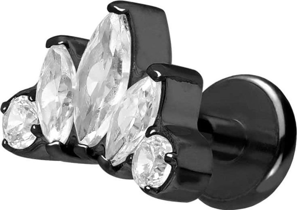 Ohrpiercing, Nasenpiercing Titan Labret mit Push Fit LOTUSBLÜTE Schwarz Stablänge: 5mm | Stabstärke: 1,2mm