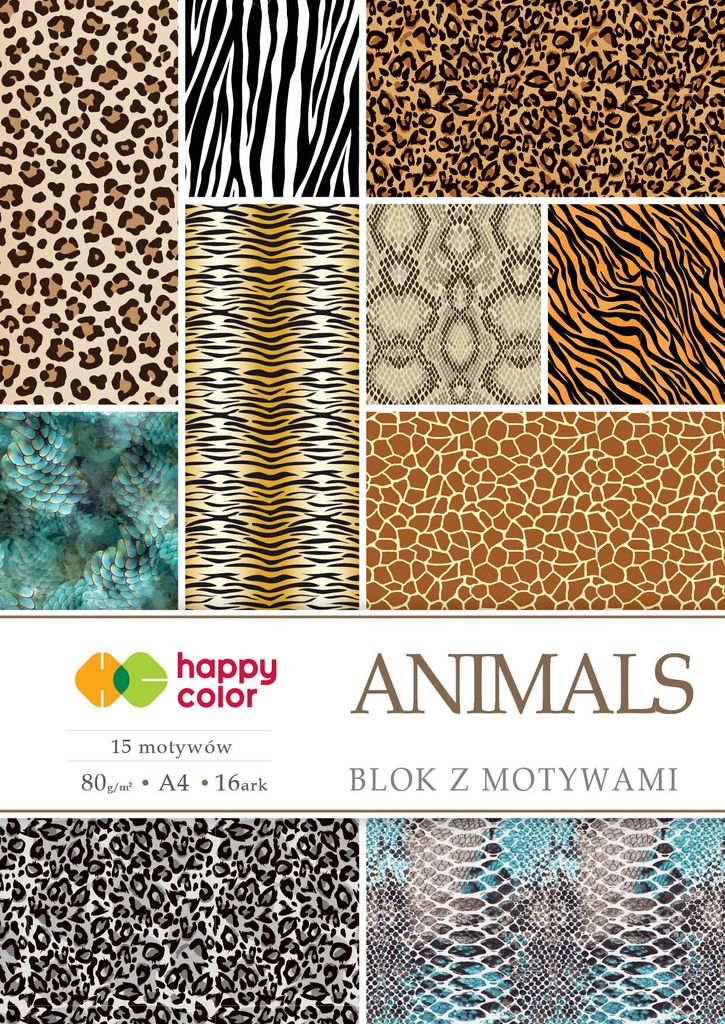 Happy Color A4 80g 15 feuilles avec des motifs d'animaux Image du produit 