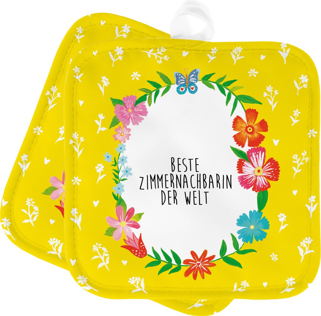 Mr. & Mrs. Panda Topflappen Zimmernachbarin - Geschenk, Topflappenset, Krankenhaus, WG, topfhalter, Patientin, Topfuntersetzer, Set, Zimmer, Zimmer...