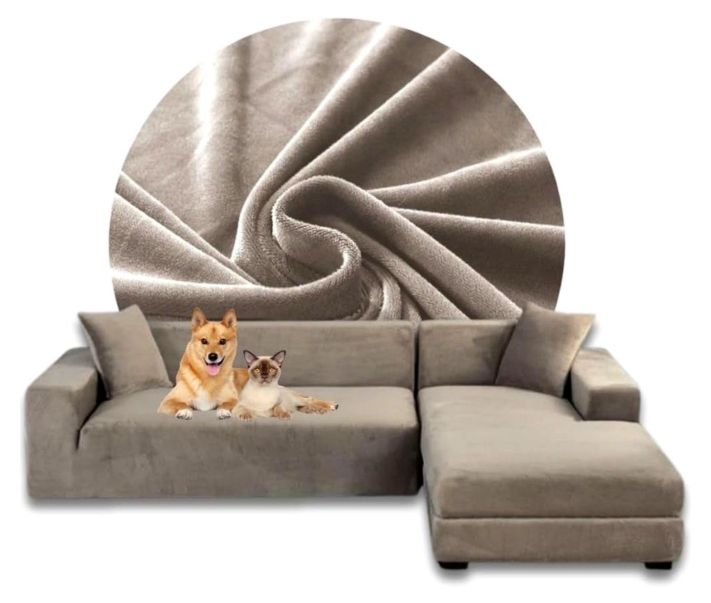 Ecksofa Bezug Beige – Sofabezug L-Form – Eckcouch Überwurf – Lounge Abdeckung L-Form – Couchbezug Samt Stretch – Sofahusse für Schlafcouch