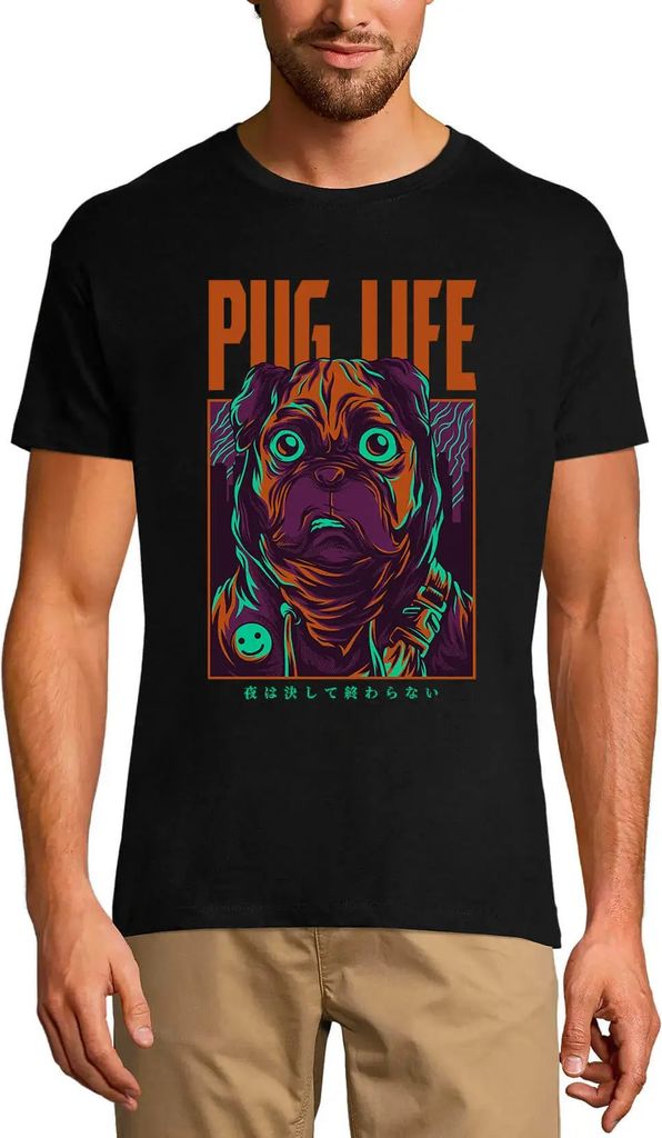 Herren Grafik T-Shirt Mops Leben - Hund – Pug Life - Dog – Öko-Verantwortlich Vintage Jahrgang Kurzarm Lustige Druck Geburtstag Geschenk Mann
