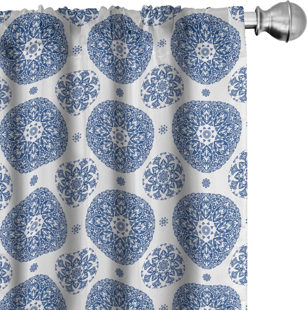 ABAKUHAUS Jahrgang Vorhänge, Gardinen, Französischer Land Art Blumenkreismuster Spitze Schneeflocke Entwurfs Druck, 2 Stück 75 x 175 cm, Blau Weiss