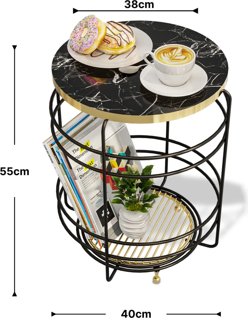 Petite table ronde aspect marbre et structure métal noir Padasjoki