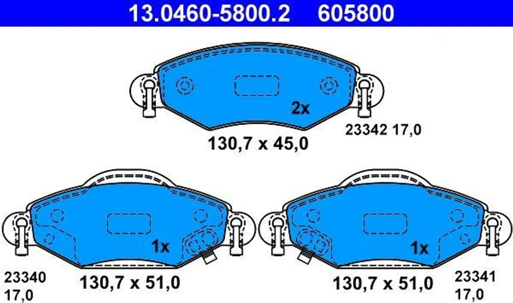 Plaquettes de Frein ATE 13.0460-5800.2 Haute Résistance Toyota Yaris