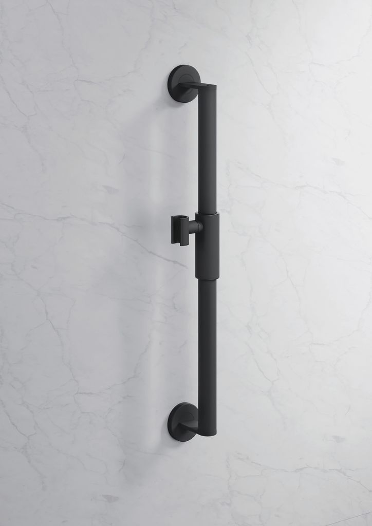HEWI Brausehalterstange, Edelstahl, pulverbeschichtet, Achsmaß 900 mm, D: 32 mm, mit magnetischem Brausehalter, in HEWI Farbe CV (Schwarz tiefmatt...