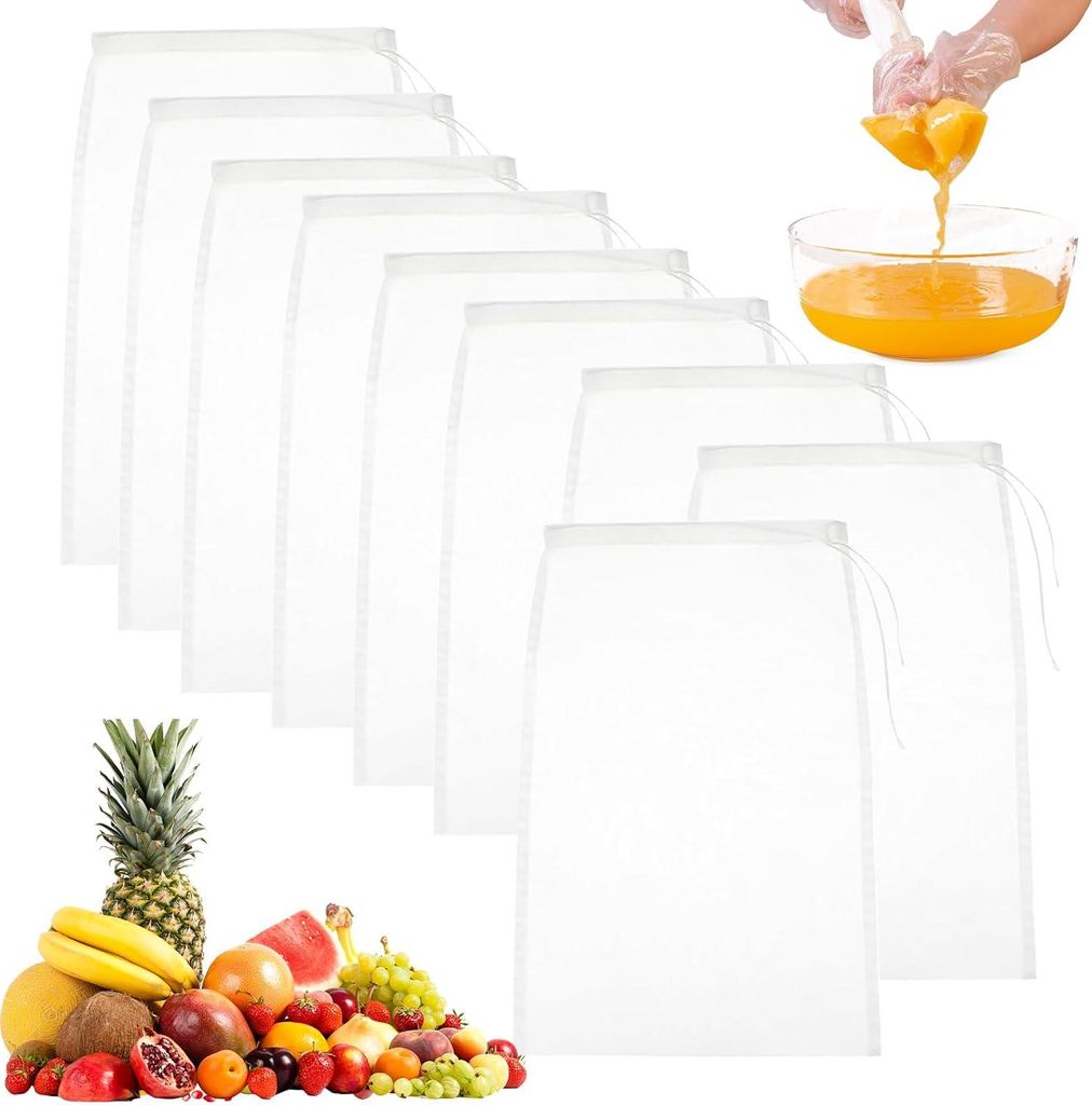 Nylon-Filterzak, 20x30 cm, 9 Stück, Fijnmazig, Herstellbar, für Selbstgemachte Milch, Fruchtsäfte und Kaffee