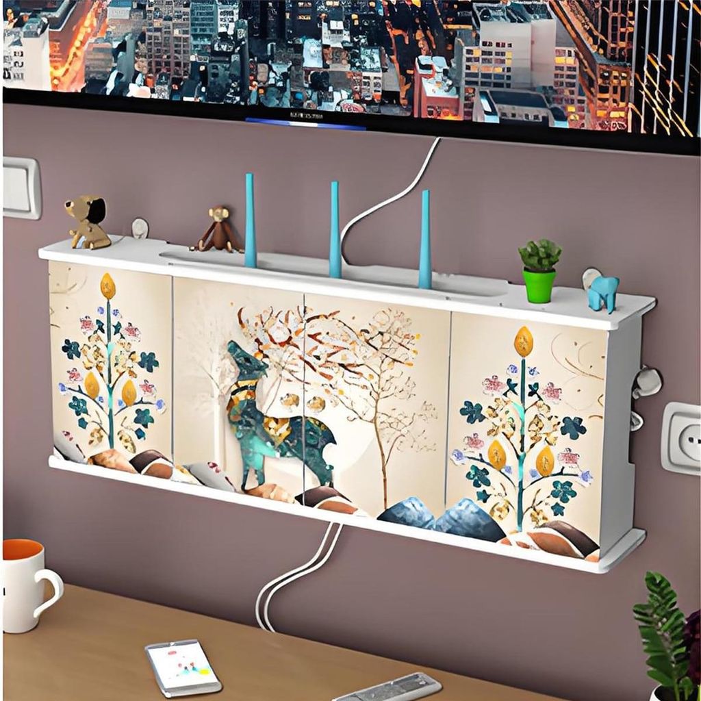 WIFI Aufbewahrungsbox Wand, Wall Mounted Router Cabinet Kein Bohren Erforderlich Router Verkleidung Wlan Box Schrank Router Schrank Wandmontage,62 ...