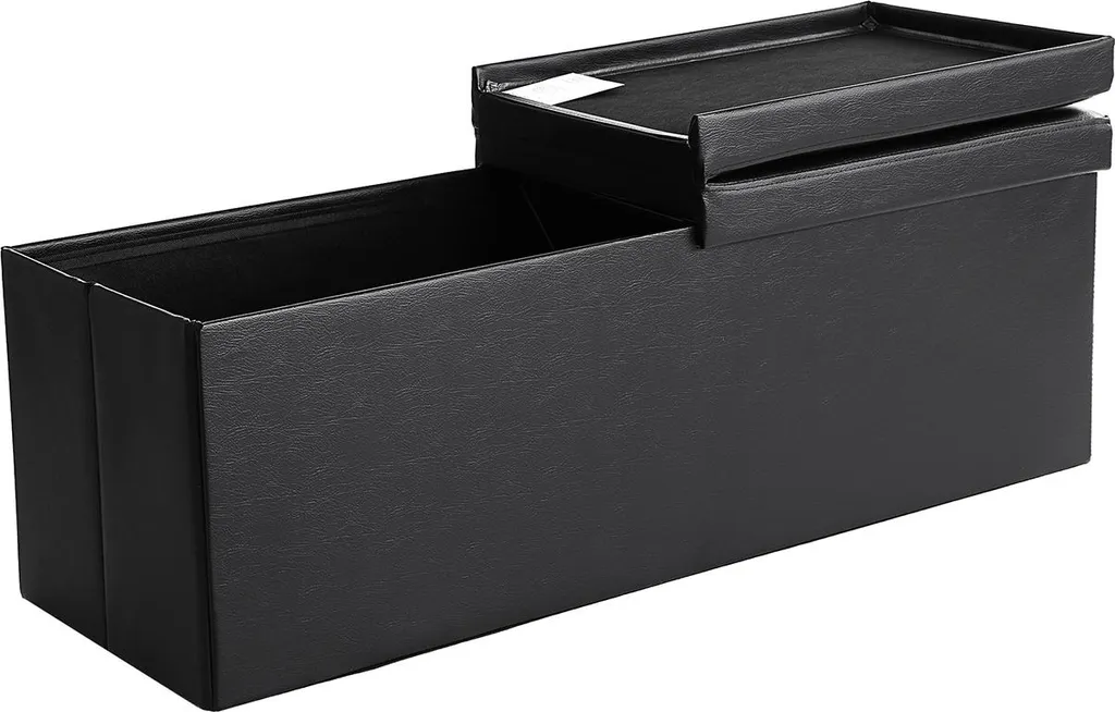Banc de rangement 110 cm en similicuir noir avec couvercle rabattable