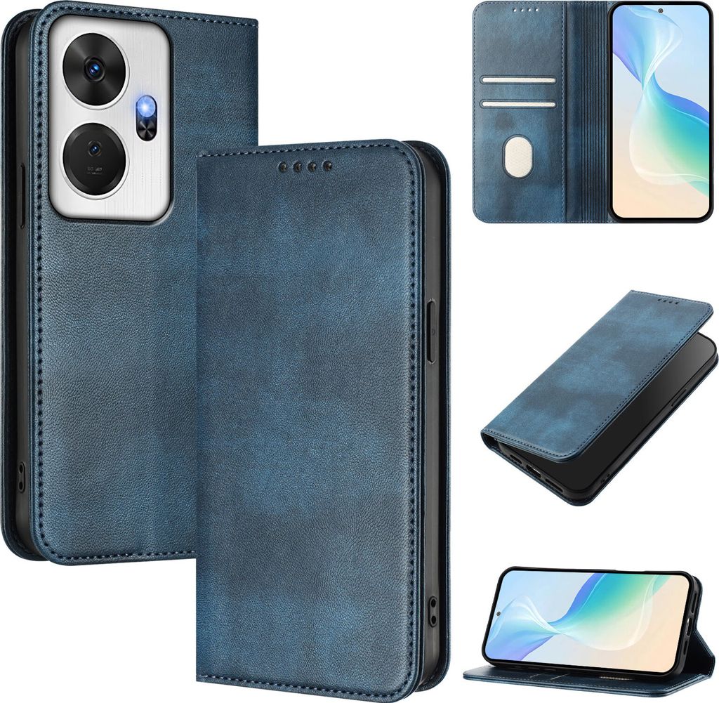 Handyhülle für itel P55+/P55 Plus, Vintage Leder RFID Schutz Kartenfach Standfunktion Magnetische Klapphülle Blau