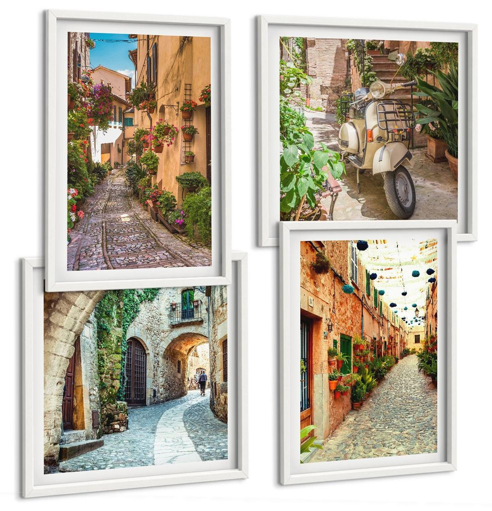 Bilder Set 4-teilig im weißen Rahmen – Wandbilder 4 Stück – gerahmte Poster für Wohnzimmer, Schlafzimmer und Flur – 50x50 cm - 40x60 cm ...