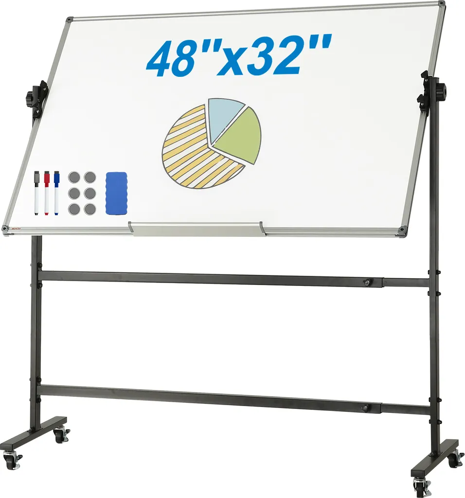 Grand tableau blanc mobile pour réunions et brainstorming 120 x 80 cm