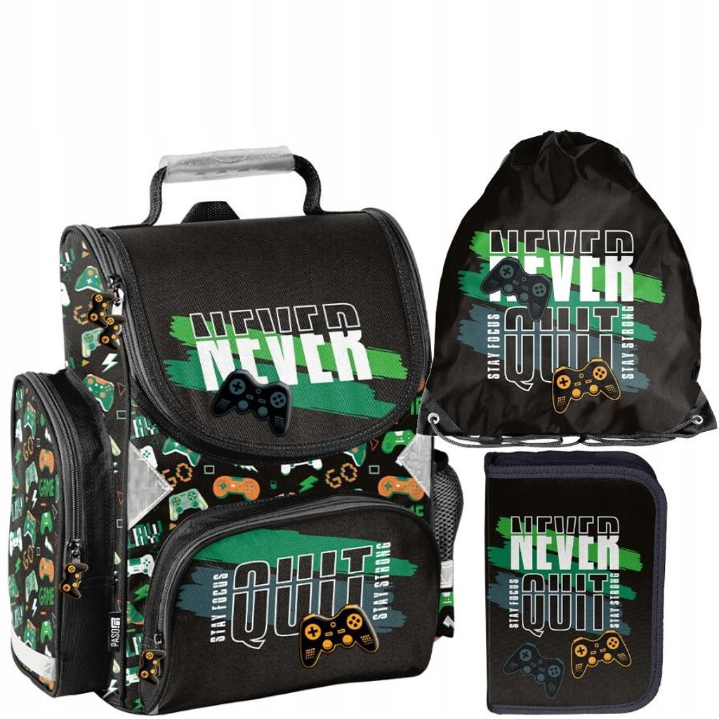 Schulranzen 3-tlg. Set für Mädchen & Jungen GAME – Paso Ranzen, Mäppchen, Tasche pads
