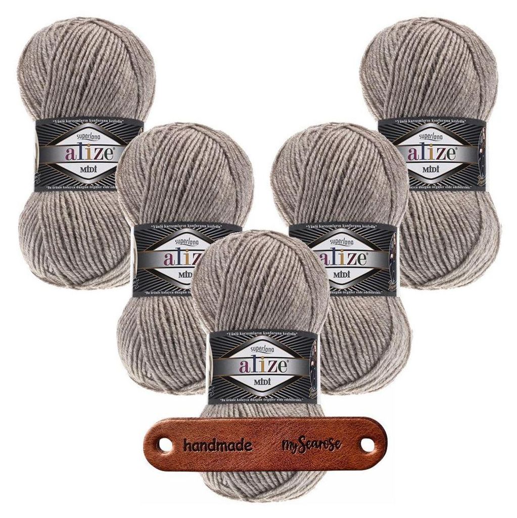 5 x ALIZE Superlana Midi 207 Light Brown Melange mit Label Produktbild 
