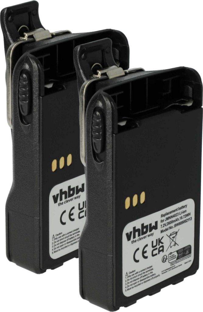 vhbw 2x Akku kompatibel mit Motorola GP329, GP328 Plus, EX600xls, GL2000, EX600 XLS Funkgerät, Walkie Talkie (2600 mAh, 7,2 V, Li-Ion) + Gürtelclip