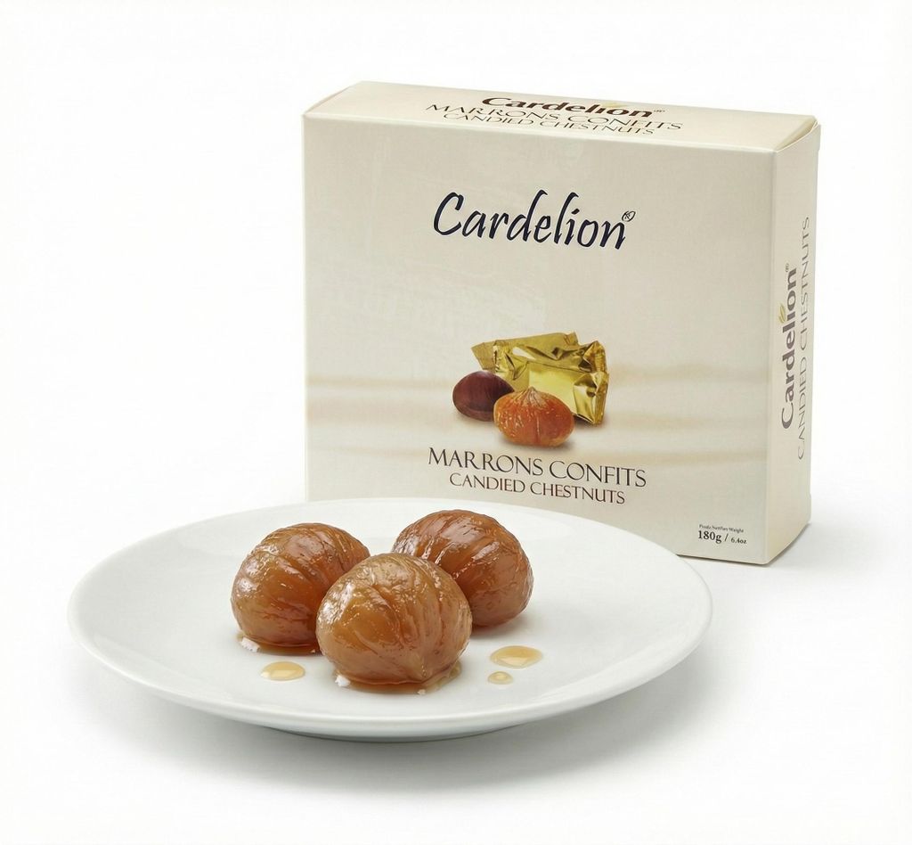 Cardelion Marrons Glacés Kandierte Esskastanien 180 g, 10 Stück - Vegan Glutenfrei Halal