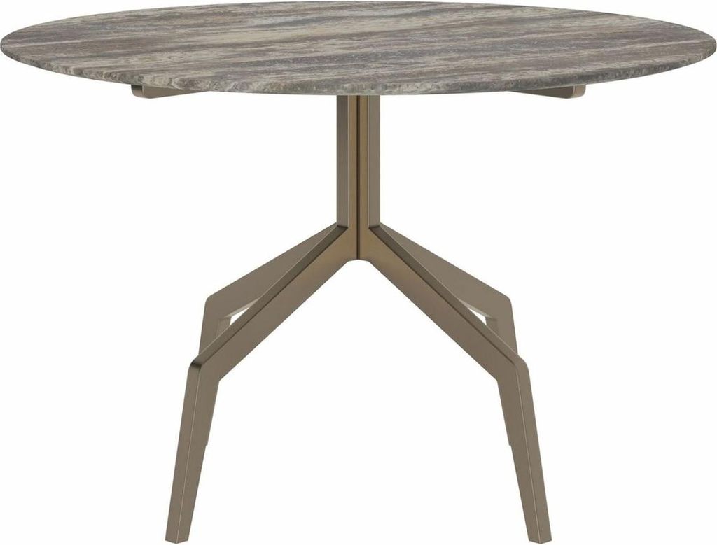 Casa Padrino Luxus Esstisch mit Travertin Tischplatte Grau / Bronze Ø 120 cm