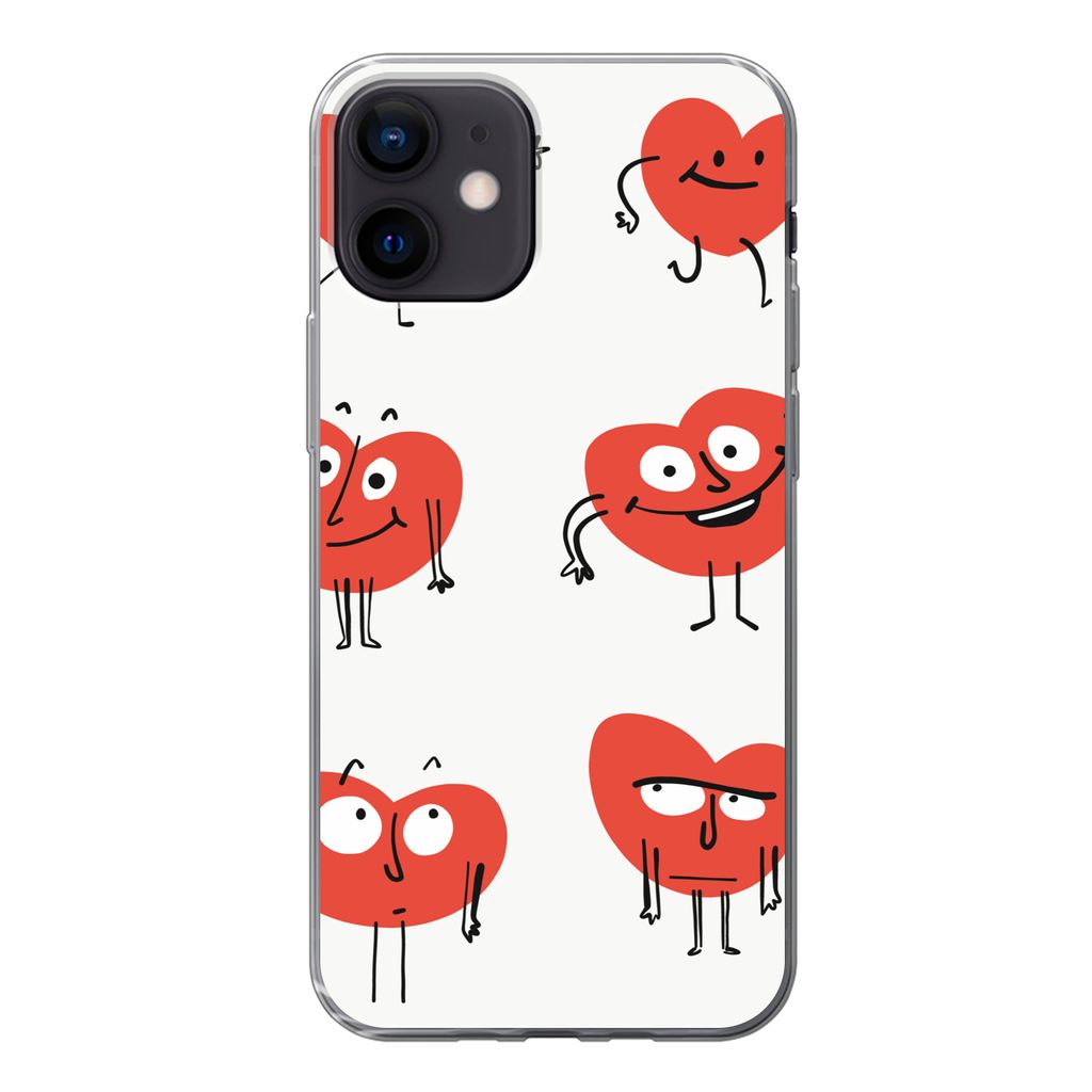 MuchoWow Handyhülle Schutzhülle Hülle für iPhone 12 Eine Illustration von neun Herzen mit Emotionen Silikon Softcase Handy Hülle - Schutzhülle