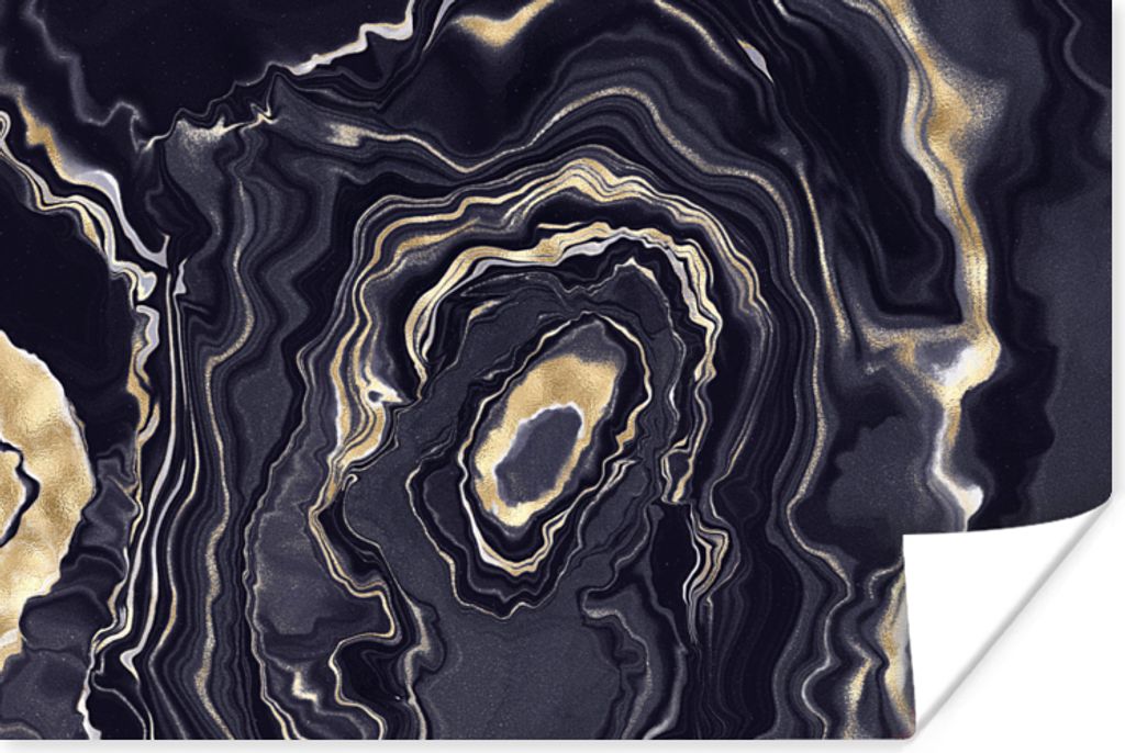 MuchoWow Poster Marmor - Geode - Achat - Gold 60x40 cm - Schlafzimmerdekoration