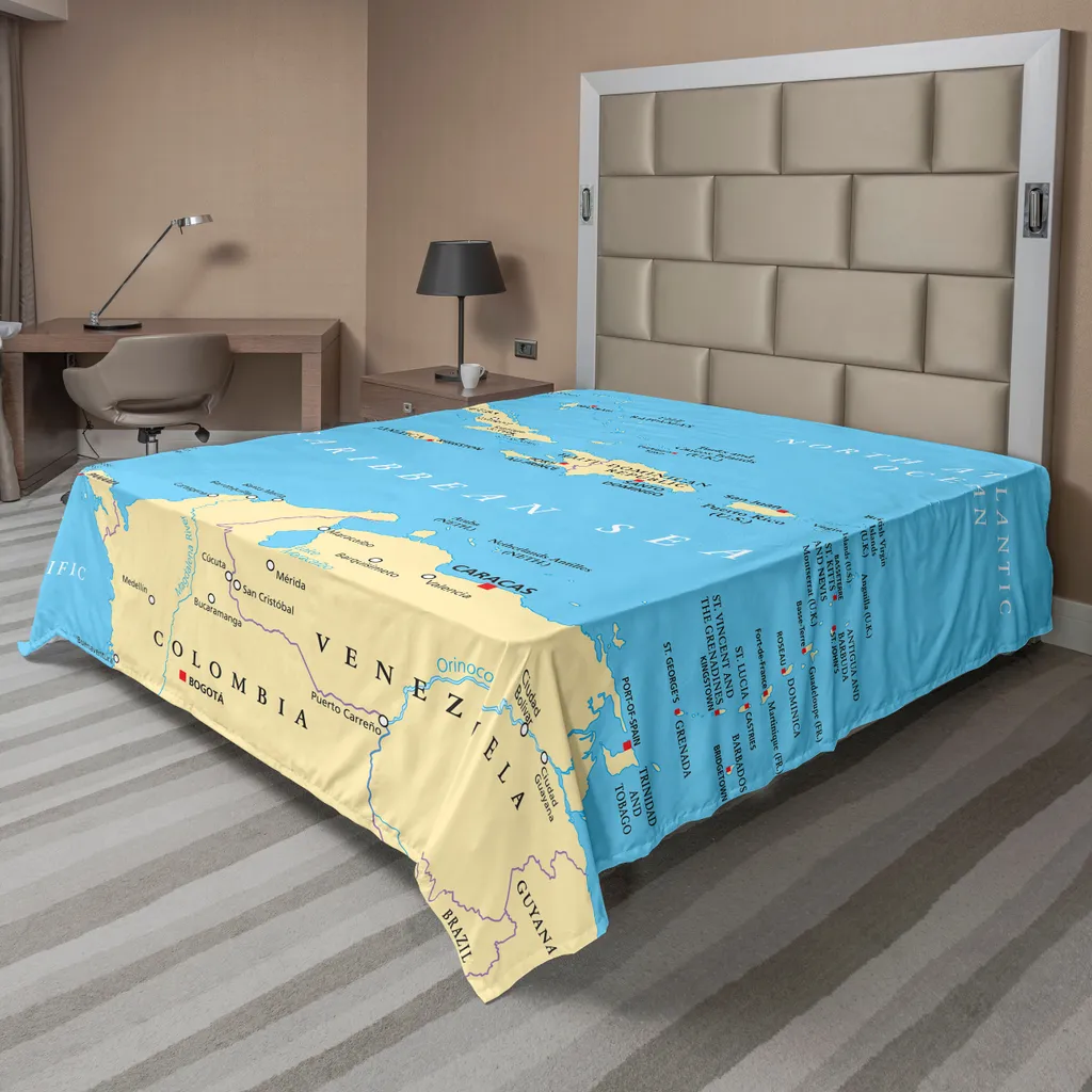 Drap plat décoratif Carte des Caraïbes en tissu doux Ivoire 266x260 cm