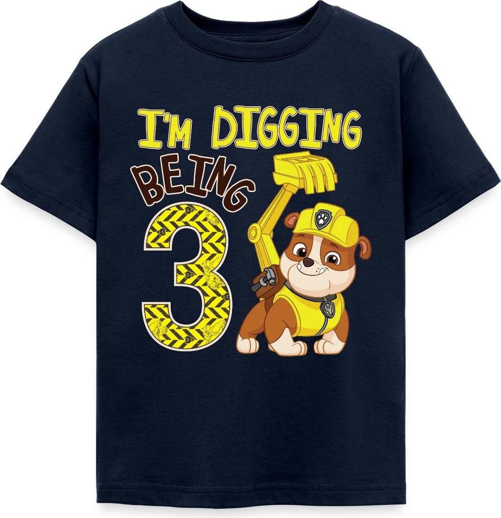 Spreadshirt Paw Patrol Geschenk 3 Jahre Alt Geburtstag Rubble Kinder T-Shirt, 110/116 (5-6 Jahre), Navy