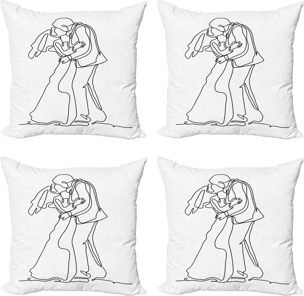 ABAKUHAUS Ehefrau Kissenbezug Set (4 Stück), Küssen Romantische Paar-Skizze, Moderner Doppelseitiger Digitaldruck, 50 cm x 50 cm, Schwarz und weiß
